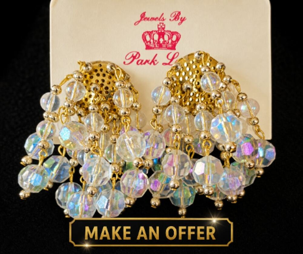 VTG Park Lane Ziegfield Iridecent AB Crystal Bead Tassel Clip -On Earrings NEW
